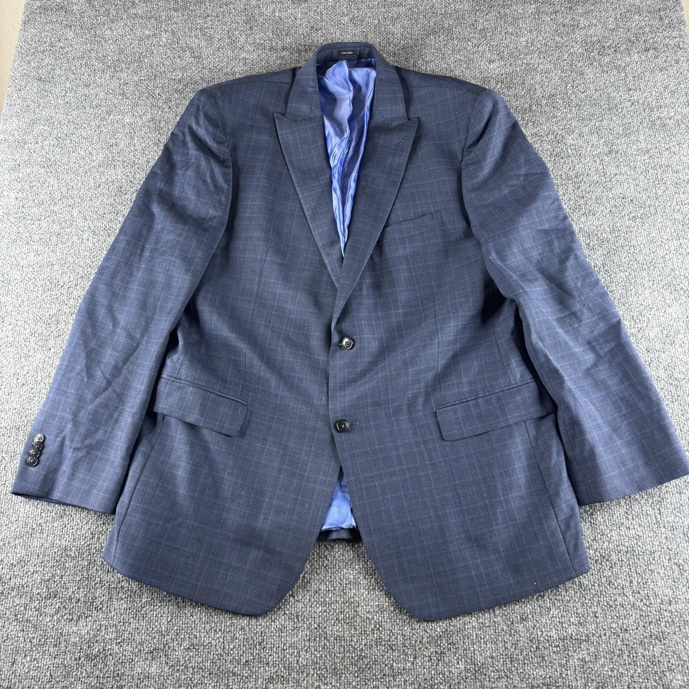 Joseph Abboud Blazer Mens 48 XL Blue Check Wool Suit Jacket Notch Lapel JOE